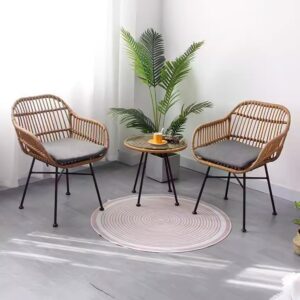 3-Piece Wicker Patio Chair Set with Glass Table